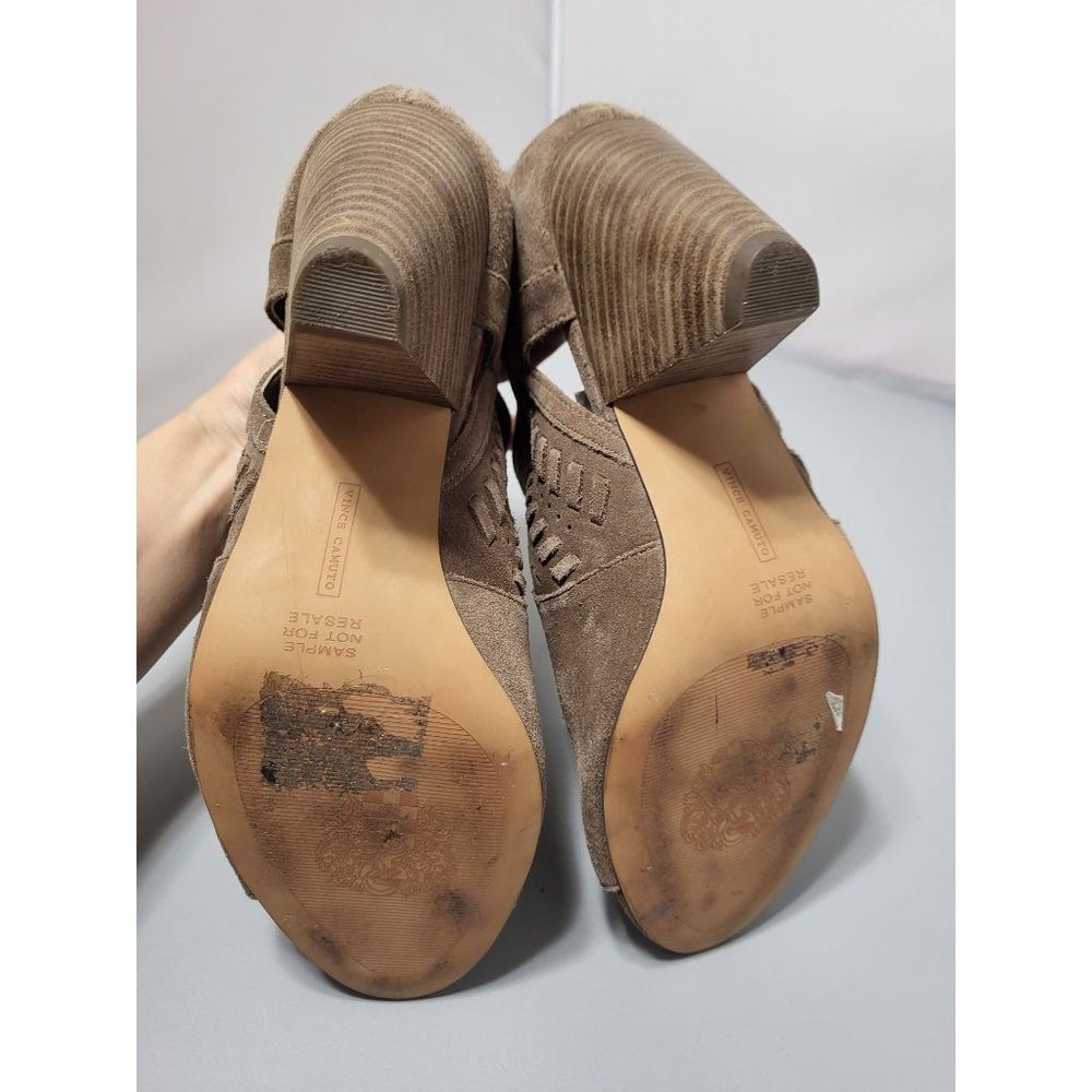 Vince Camuto Ebelin Brown Suede Peep Toe Booties Back Zip Size 8.5 - Picture 5 of 5